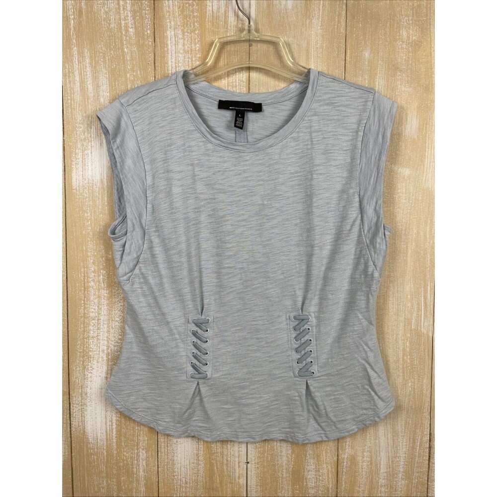 White House Black Market Women's L Light Blue Lace Up Sleeveless Tee Cosplay